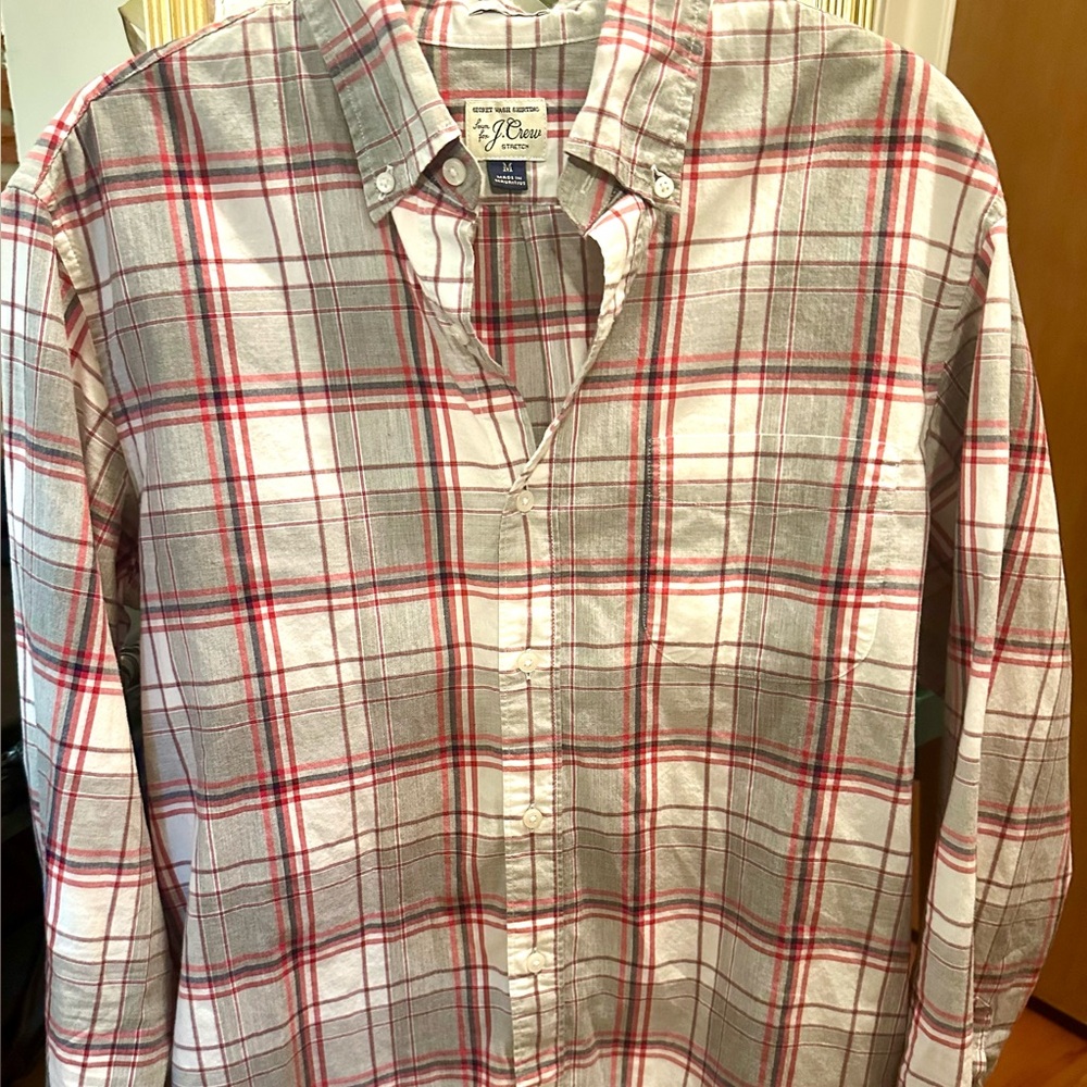 J. Crew Mens’ Red and Gray Plaid Button Down Shirt